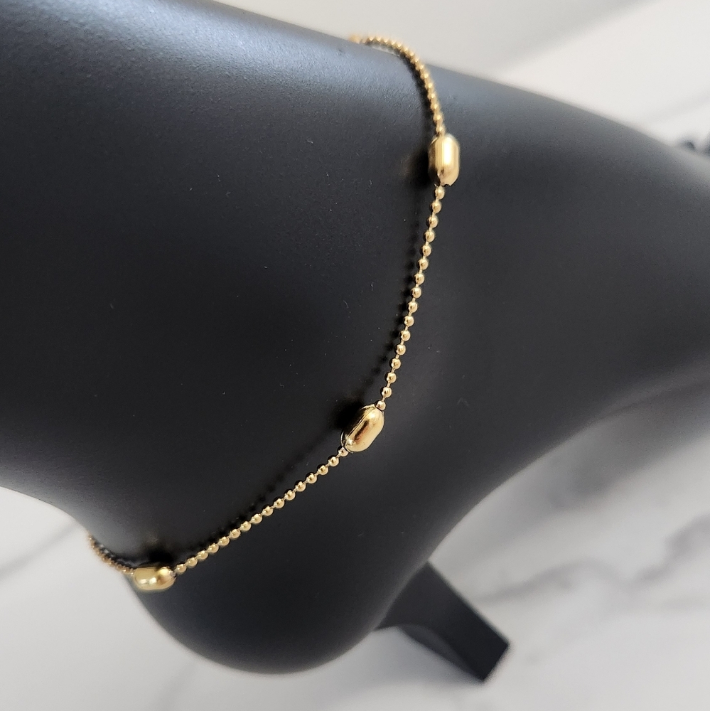 Stainless Steel Gold Plated Oval Beaded Anklet - Picture 1 of 13